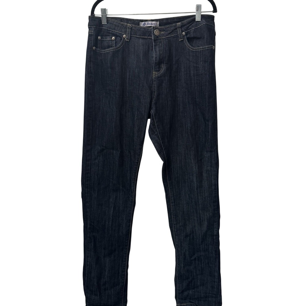 Exocet Moda Jeans Women 14 Blue Dark Wash Embellished Zipper Back Pocket Stretch